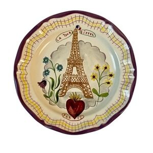 Kiln 4 Paris Eiffel Tower Hand Painted Plate French Folk Art Decor